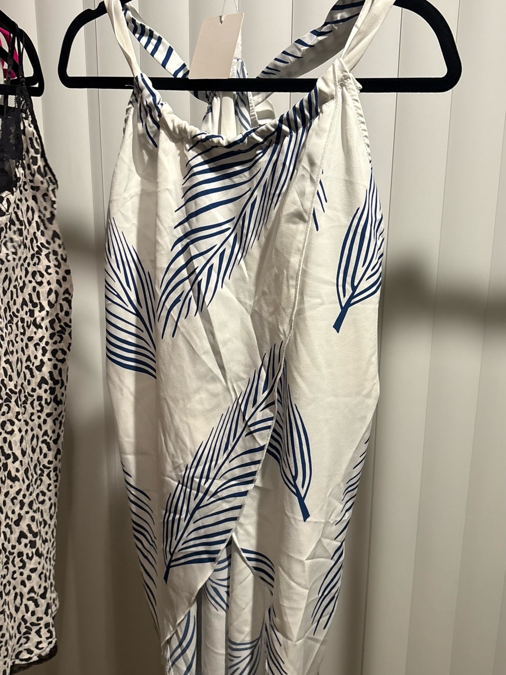 Brown Coco Asymmetrical shirt with Blue Leaf Print